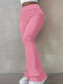 Détail du pantalon évasé rose à taille haute avec une coupe ajustée et couleur vive - XS / Rose foncé