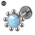 G23 titanium labret stud with blue opal stone and small metal bead trim detail - G23 Titanium 1.2*6mm