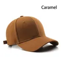 Structured caramel cotton baseball cap with adjustable strap and curved brim in plain style - Adjustable / Caramel color