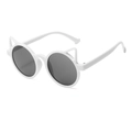 Kids cute white cat ear sunglasses with round grey lenses for boys and girls - White