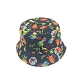 Reversible black bucket hat with colorful tropical fruit prints of pineapple and banana - M (56-58cm) / Black Tropical Fruit
