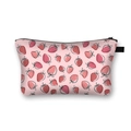 Pink cosmetic bag with strawberry print and black zipper on a clean white background - 09-Pink Hand-drawn Strawberry