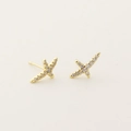 Cross-shaped gold stud earrings with cubic zirconia inlay on a clean white background - 925 Silver / Gold