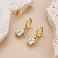 Elegant gold-plated stainless steel earrings featuring rectangular clear zircon crystals - ER-40 Rectangular Transparent Zirconia