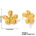 Detailansicht der goldene Blumenohrringe mit Maßen und glänzender Spiegeloberfläche - Goldene Fünfblättrige Blume (E01693-1)