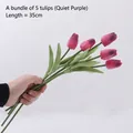 Bunch of 5 quiet purple gradient artificial tulips 35cm for Nordic ceramic vase decoration - 5 Pcs Artificial Tulips-Quiet Purple