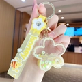 Yellow honey bee liquid quicksand keychain with silicone wristlet and flower charm - Sakura - Yellow