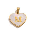 Golden heart pendant with white mother of pearl inlay and letter M charm accessory - M / Gold