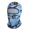 Detail of blue camo balaclava featuring high-elastic quick-dry fabric and black hem - Light Blue Camouflage