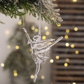 Clear acrylic ballerina ornament hanging on a snowy branch with festive bokeh lights - Transparent Ballet Girl Pendant