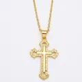 Vintage gold cross pendant necklace with sparkling zircon crystals on white background - Gold Plated Copper/Zirconia / Hollow Zirconia Cross Pendant (Style B)