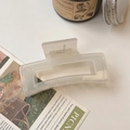Minimalist beige-grey matte rectangular hair claw clip with hollow resin design - 8.5cm / Off White