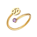 Bague réglable en acier doré 18K signe du Cancer ornée d'une pierre en zircon violet - Cancer