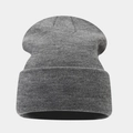 Detail of high-elasticity dark grey knitted beanie showing ribbed texture and folded brim - One Size / Light Heather Grey