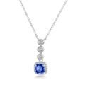 S925 silver necklace with deep blue square lab emerald and micro-pave crystals - 925 Silver/Lab-Grown Sapphire / With Chain / Lab-Grown Sapphire