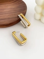 Minimalist geometric earrings with a two-tone gold and silver rectangle design - Two-tone Double Bar O-shape