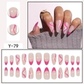 Almond French gradient press-on nails Y-79 featuring pink waves on 24 long oval pieces - Y-79 Pink White Wave French