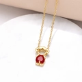 Gold plated girl pendant necklace with a brilliant red cubic zirconia crystal charm - Girl Style / 18K Gold / Red