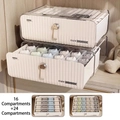 Organizer a cassetti bianco crema per biancheria e calze con 16 e 24 scomparti interni - Set da 2 pezzi (Mutandine + Calzini) / Bianco crema trasparente