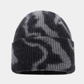 Detailed view of the tie-dye ribbed knit texture and wide folded cuff of this street style beanie - Grey Black Tie Dye (5#)