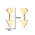 Detailed view of gold cupid arrow and heart stud earrings with 10mm height measurements - 427 Heart Arrow / Gold
