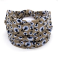 Bohemian elastic headband with blue and white floral patterns on a khaki background - 83