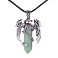 Pendentif dragon argenté avec cristal hexagonal vert et cordon noir tressé - Collier Aventurine (avec cordon)