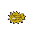 Detailed view of yellow enamel snitches get stitches pin with knife design - Snitches Get Stitches Explosion Bubble