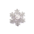 Macro detail of silver snowflake brooch with sparkling rhinestones and center pearl - Silver Pearl