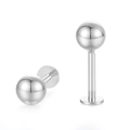 S925 sterling silver labret piercing stud with ball top and flat back base - Platinum Color