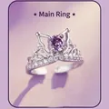 Silver crown ring with purple main stone and sparkling zircon pavé in an open design - Beloved Covenant Main Ring Ljz-26 / Adjustable Open