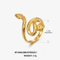 Anillo de serpiente dorado ajustable de acero inoxidable con textura de escamas reales - Abierto Ajustable / Dorado
