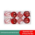 Set of 8 red and white 6cm painted Christmas balls with snowflake and stripe patterns - 6cm Painted Decoration Balls Style B (8 Pcs)