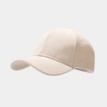 Detailed close-up of beige fleece baseball cap showing thick warm textured fabric - Beige
