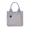 Minimalistische hellgraue Canvas-Tasche mit Fronttasche und Lederapplikation - Hellgrau