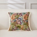 Amerikanischer Vintage Baumwoll Leinen Kissenbezug mit Fransen und Blumen Jacquard Muster. - 45*45cm (Ohne Kern) / Bunter Regenwald