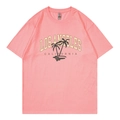 Loose pink cotton T-shirt with Los Angeles palm tree print and crew neck design - Pink