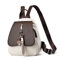 Mini contrast PU leather backpack in cream and brown with cute rabbit pendant charm - Coffee
