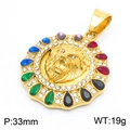 Colgante cabeza de león dorado con circonitas de colores y detalles técnicos del diseño - Colgante Cabeza de León Dorado (KP130476-MZOZ)