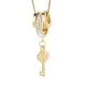Golden stainless steel key necklace featuring crystal-studded triple rings on a box chain - Gold (KN226873-CX)