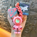 Pink bear astronaut keychain featuring sunset lamp visor effect and trendy tags - Trendy Sunset Lamp Bear Pendant / Pink