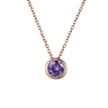 Kurze Kette mit rundem lila Kristallanhänger aus Edelstahl in Roségold-Optik - Februar Violett - Roségold