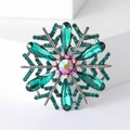 Snowflake brooch with emerald green crystals and iridescent center on silver base - Green (Silver Base Emerald Crystal)