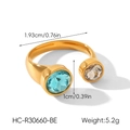 Verstelbare ring van 18k verguld roestvrij staal met blauwe en heldere zirkoon - Open Geometrische Stijl (XZ-R30660-BE)