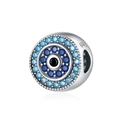 Silver Evil Eye charm bead with blue crystals and S925 engraving for DIY jewelry - Round Blue Zirconia Evil Eye