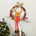 Christmas wreath with long-legged reindeer doll on rustic vine base for wall decor - Small Branch Wreath Reindeer