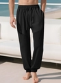 Men's black waffle textured drawstring pants with elastic waist and tapered hem - Navy Blue