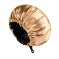 Double-layer gold satin sleep cap with black lining and adjustable button for hair care - Adjustable / Gold + Black