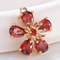 Vintage floral copper pendant with red zircon petals and gold plating for jewelry making - S116-07 Gold Red Teardrop Flower