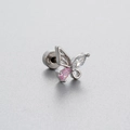 Clou de cartilage papillon en acier titane avec zircon rose et fermoir à vis plat - Forme Papillon Goutte Rose (A30-5#)